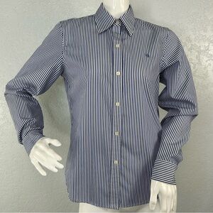Ralph Lauren Easy Care Cotton Poplin Long Sleeve Blue White Stripe Button Up PS